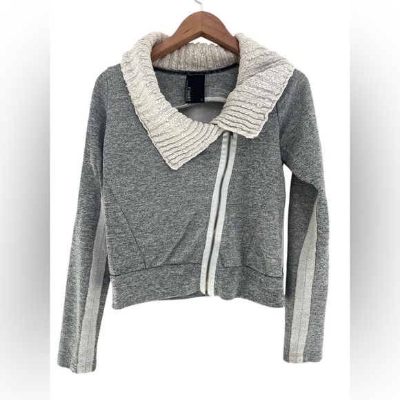 Anthropologie DOLAN Heather Gray Beige Knit Moto Asymmetrical Zip Up Jacket - Picture 1 of 5